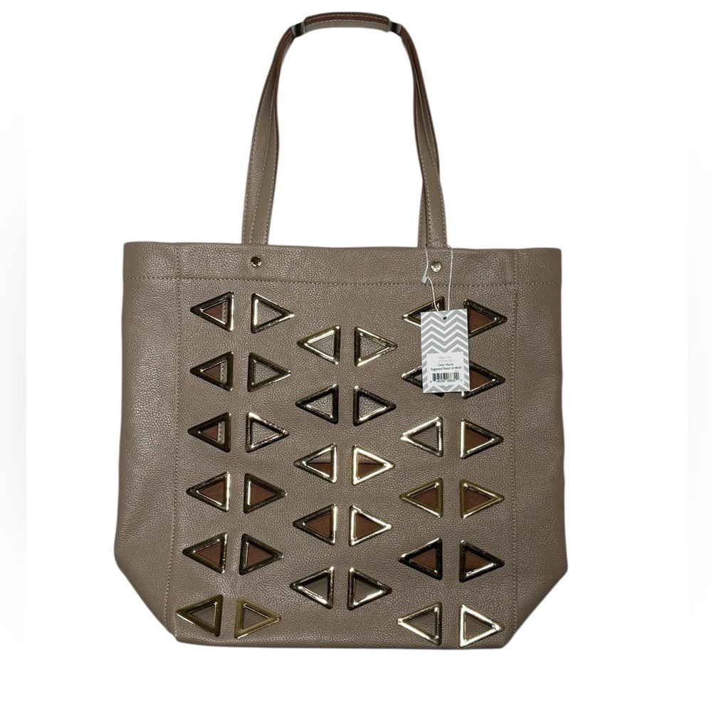 Deux Lux Vida Tote Bagโ Mocha Gold Triangle Studded Shoulder Purse NWT